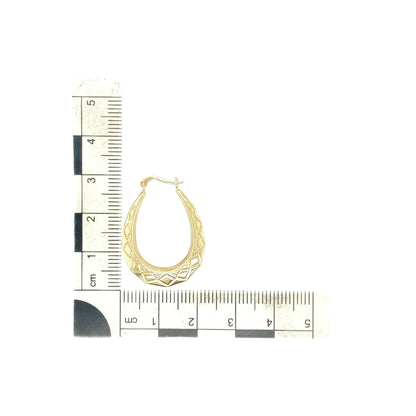 9ct Gold Patterned Oval Creole Earrings