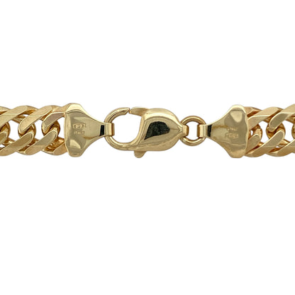 Make a powerful statement with this pre-owned 9ct solid yellow gold 24" close curb chain, an impressive and substantial piece designed for those who appreciate bold gold jewellery and standout styling.

Design: This chain features classic close curb links measuring approximately 9mm in width, creating a strong, tightly interlocked profile with maximum impact. The smooth, closely set links provide a clean and masculine finish with excellent light reflection.
