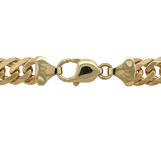 Make a powerful statement with this pre-owned 9ct solid yellow gold 24" close curb chain, an impressive and substantial piece designed for those who appreciate bold gold jewellery and standout styling.

Design: This chain features classic close curb links measuring approximately 9mm in width, creating a strong, tightly interlocked profile with maximum impact. The smooth, closely set links provide a clean and masculine finish with excellent light reflection.