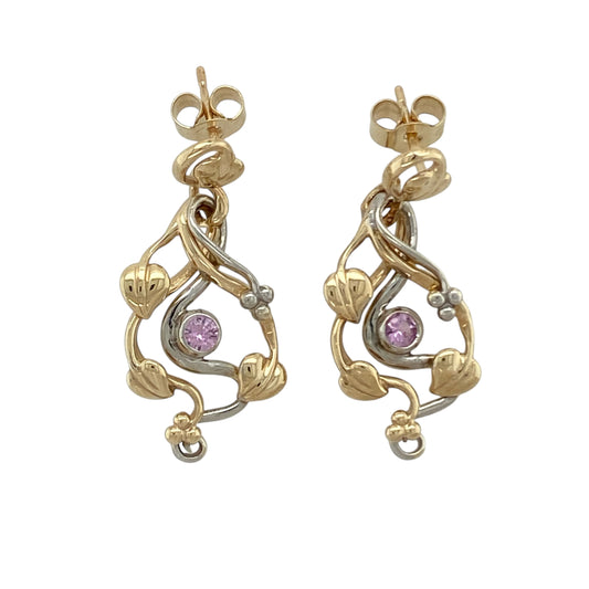 9ct Gold & Pink Sapphire Set Clogau Tree of Life Drop Earrings