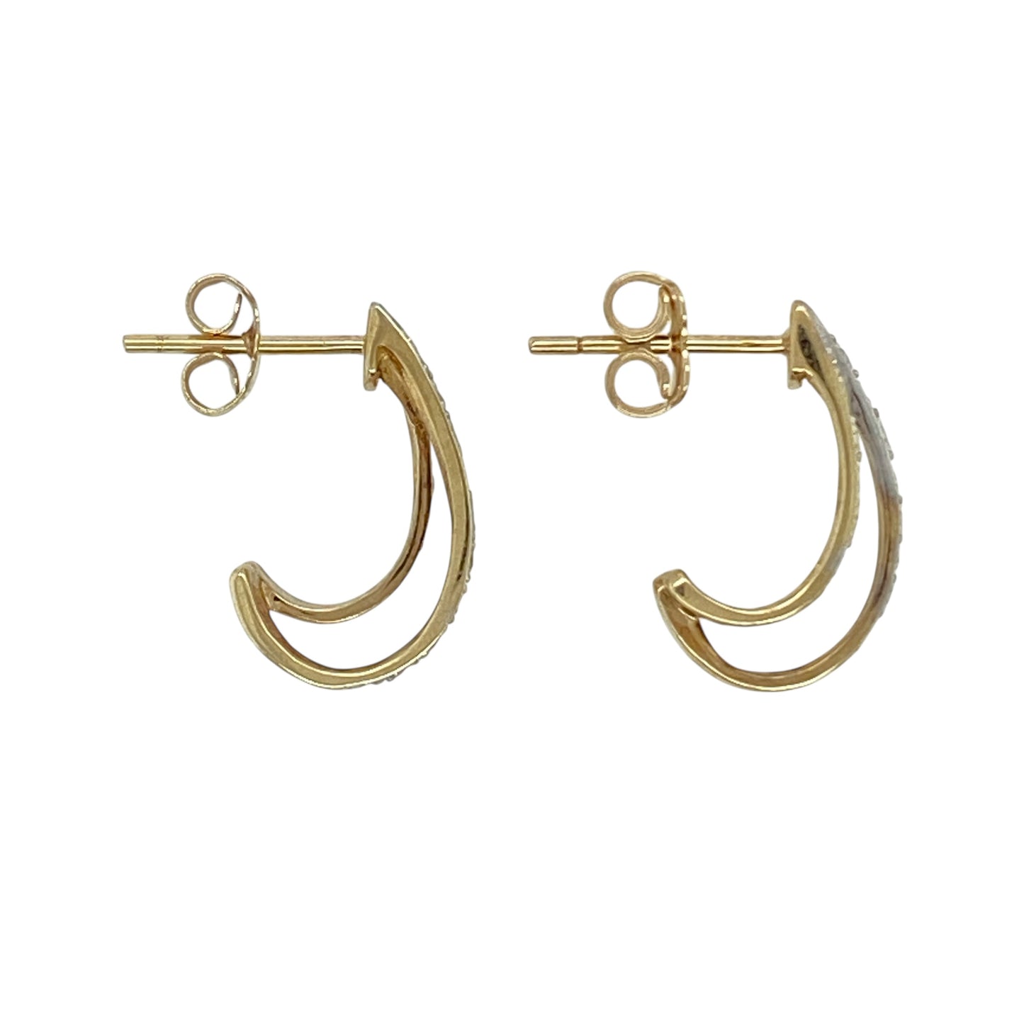 9ct Gold & Diamond Set Double Stand Curved Stud Earrings
