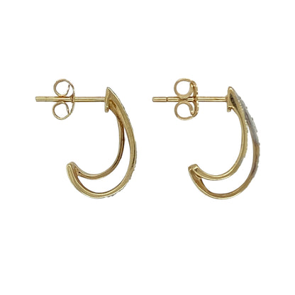 9ct Gold & Diamond Set Double Stand Curved Stud Earrings