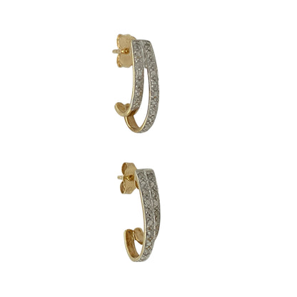 Add contemporary sparkle to your jewellery collection with these pre-owned 9ct yellow and white gold diamond set double strand curved stud earrings, a stylish and versatile pair perfect for everyday wear or special occasions.

Design: These earrings feature a graceful double strand curved design, creating a layered effect that follows the natural contour of the ear. Diamond accents are set along the white gold section, adding subtle brilliance and contrast against the warm yellow gold.