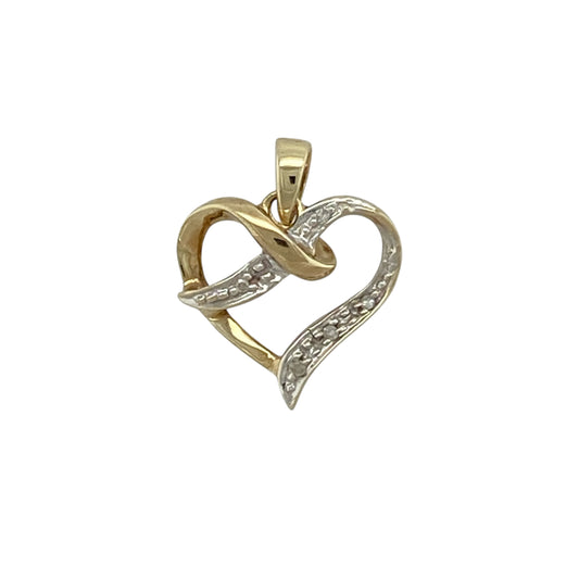 9ct Gold & Diamond Set Open Heart Pendant