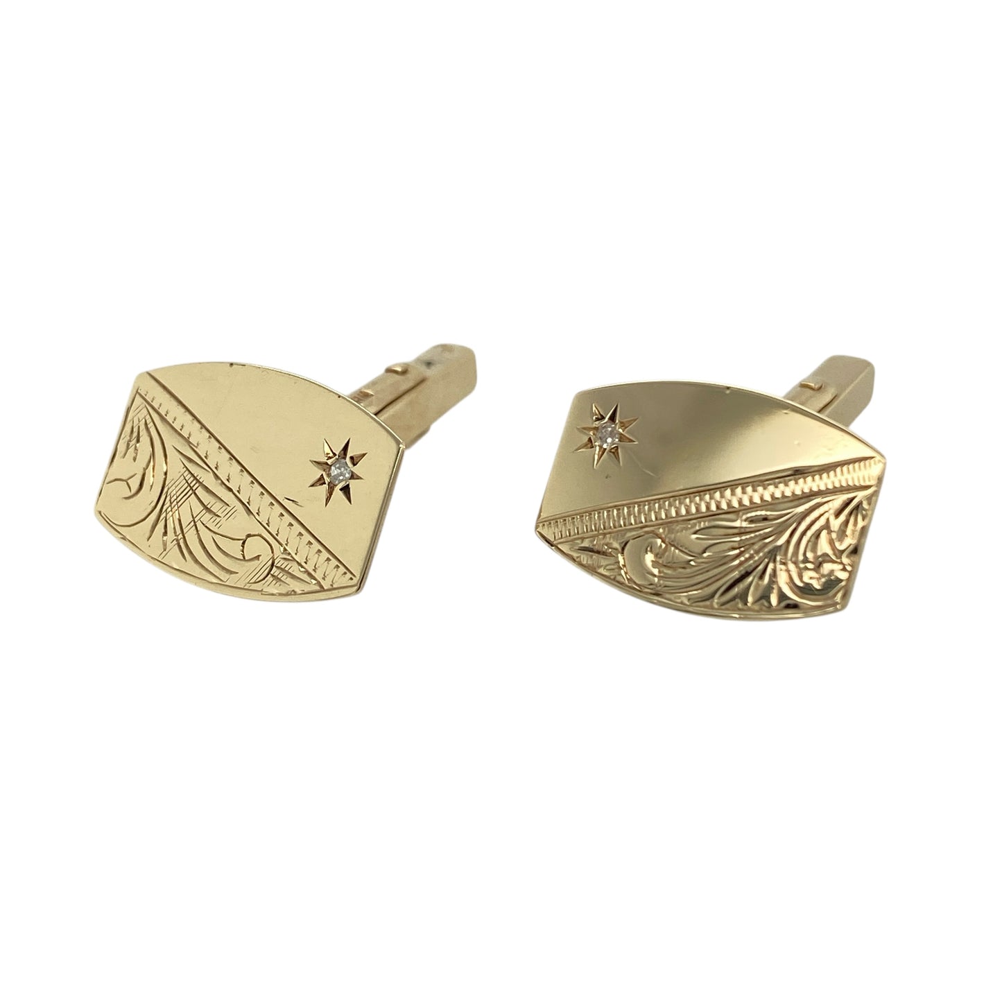9ct Gold & Diamond Set Patterned Cufflinks