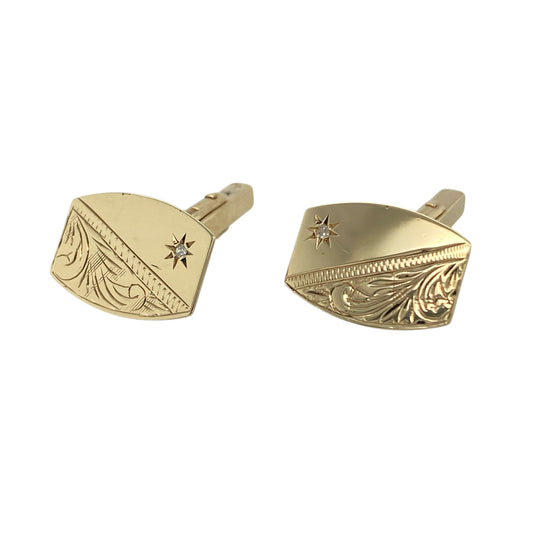 9ct Gold & Diamond Set Patterned Cufflinks