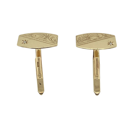 9ct Gold & Diamond Set Patterned Cufflinks