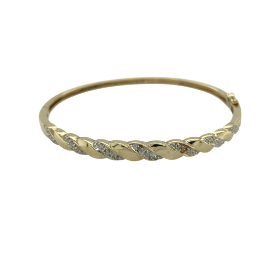 9ct Gold & Diamond Set Twisted Hinged Bangle