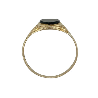 9ct Gold & Onyx Set Patterned Oval Signet Ring