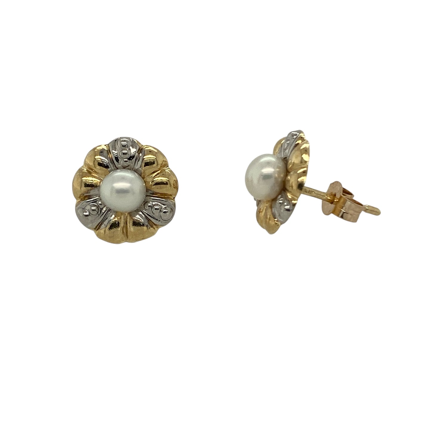 9ct Gold & Pearl Set Flower Style Stud Earrings