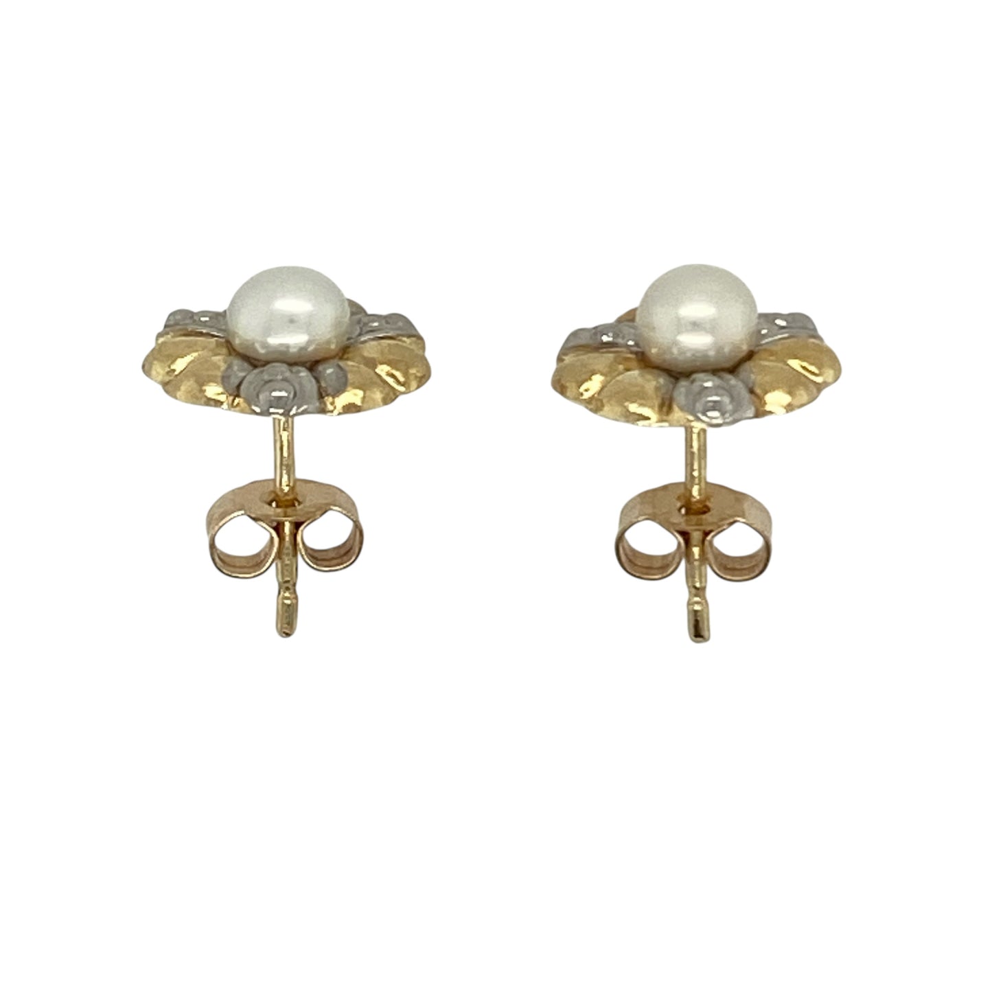 9ct Gold & Pearl Set Flower Style Stud Earrings