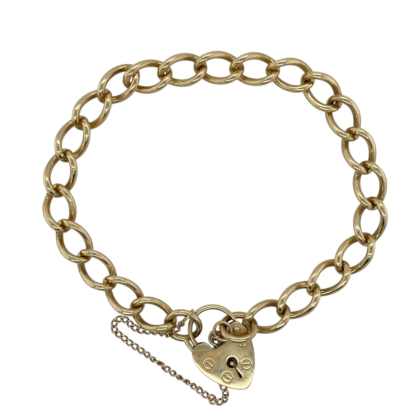 9ct Gold 7" Heart Padlock Charm Bracelet