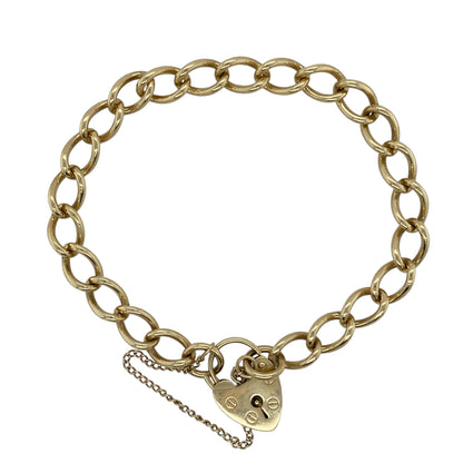 9ct Gold 7" Heart Padlock Charm Bracelet