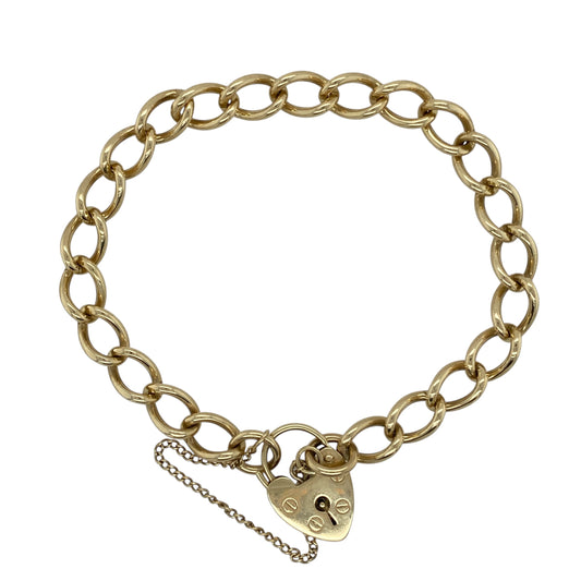 9ct Gold 7" Heart Padlock Charm Bracelet