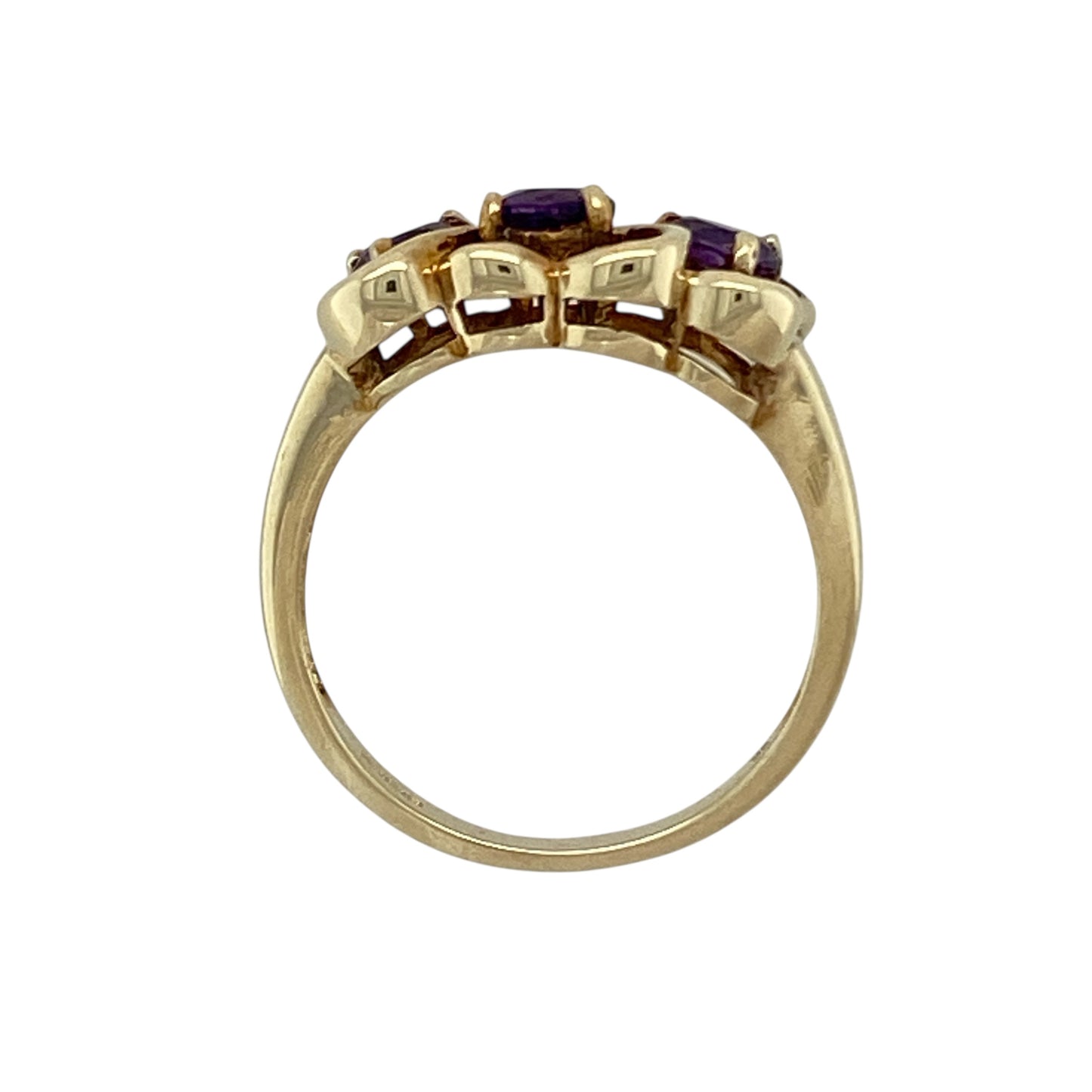 9ct Gold & Amethyst Set Three Heart Ring