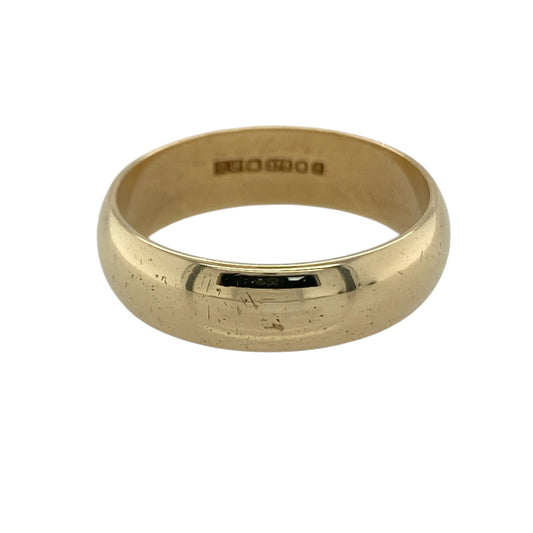 Make a confident statement with this pre-owned 9ct yellow gold 6mm wedding band ring, a bold and timeless piece ideal for everyday wear or celebrating a lasting commitment.

Design: This ring features a classic 6mm wide band with a smooth, polished finish, offering strong presence on the finger. The wider profile creates a substantial and traditional look while maintaining clean, understated styling.
Material: Made from 9-carat yellow gold, the warm polished tone delivers a bright and classic finish.