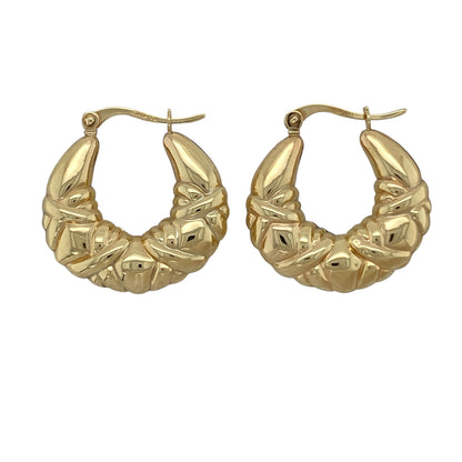 9ct Gold X Shape Patterned Creole Earrings