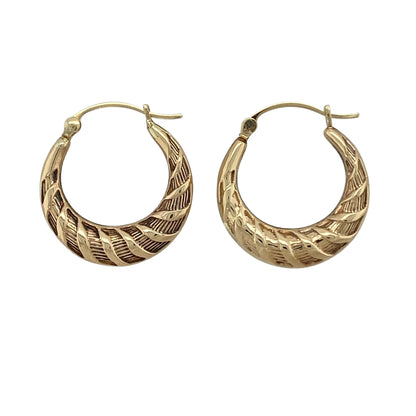 9ct Gold Twist Patterned Hoop Creole Earrings