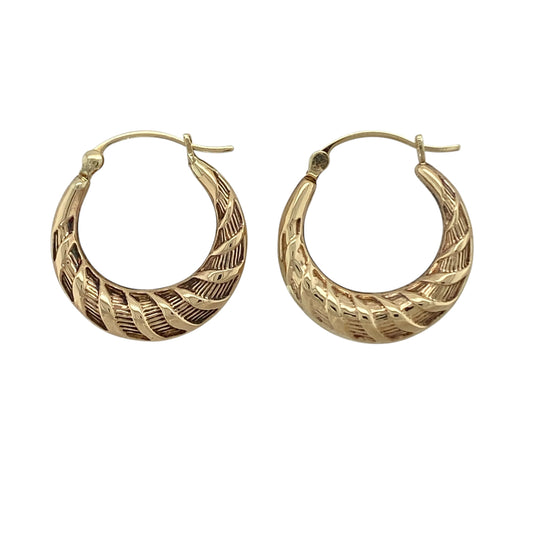 9ct Gold Twist Patterned Hoop Creole Earrings