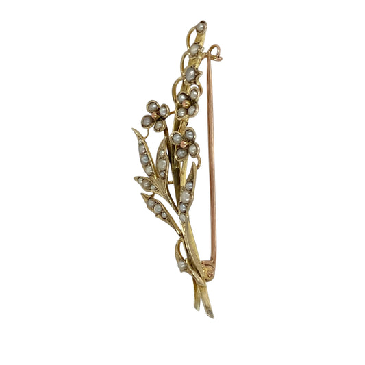 9ct Gold & Seed Pearl Set Flower Style Vintage Brooch