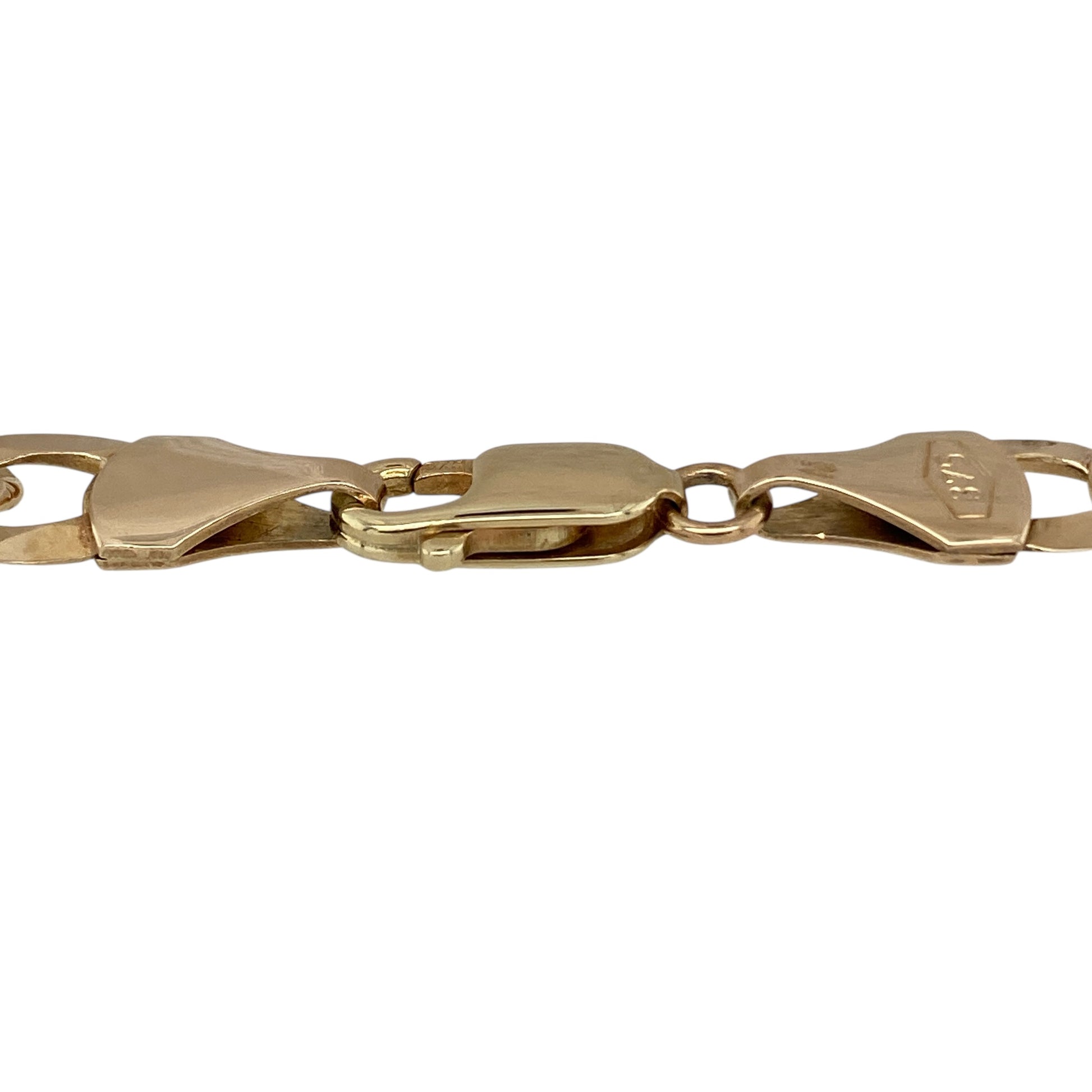 Make a bold addition to your jewellery collection with this pre-owned 9ct yellow gold 8" curb bracelet, a substantial and timeless piece perfect for everyday wear or statement styling.

Design: This bracelet features classic flat curb links measuring approximately 9mm in width, creating a strong and structured profile on the wrist. The interlocking links lie smoothly against the skin, offering a clean and masculine finish with excellent light reflection.