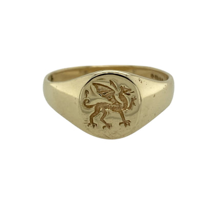 9ct Gold Welsh Dragon Oval Signet Ring