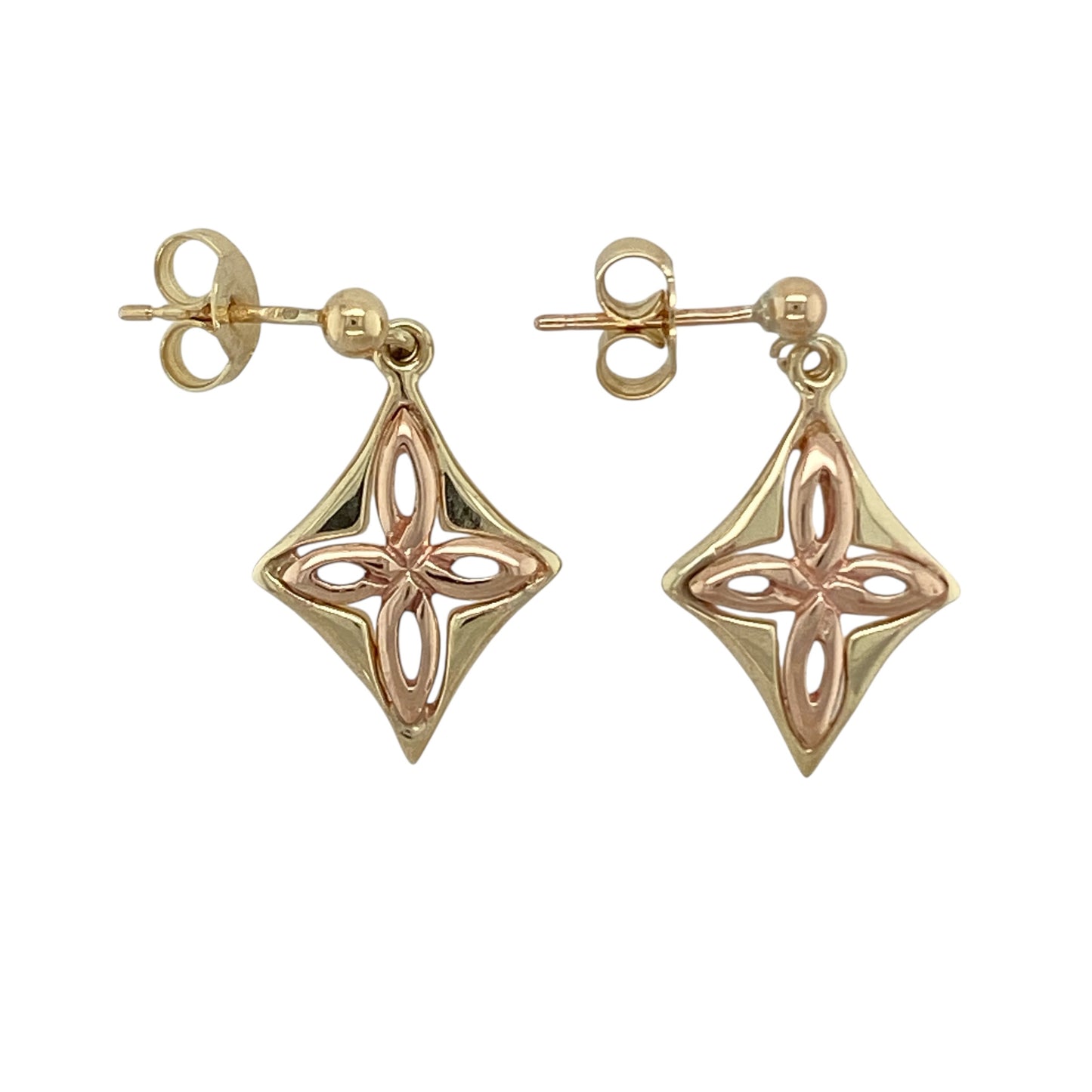 9ct Welsh Gold Celtic Knot Cross Style Drop Earrings