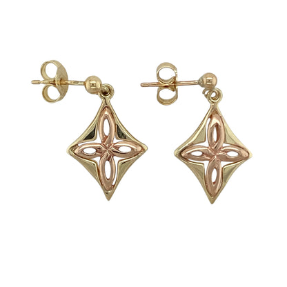 9ct Welsh Gold Celtic Knot Cross Style Drop Earrings