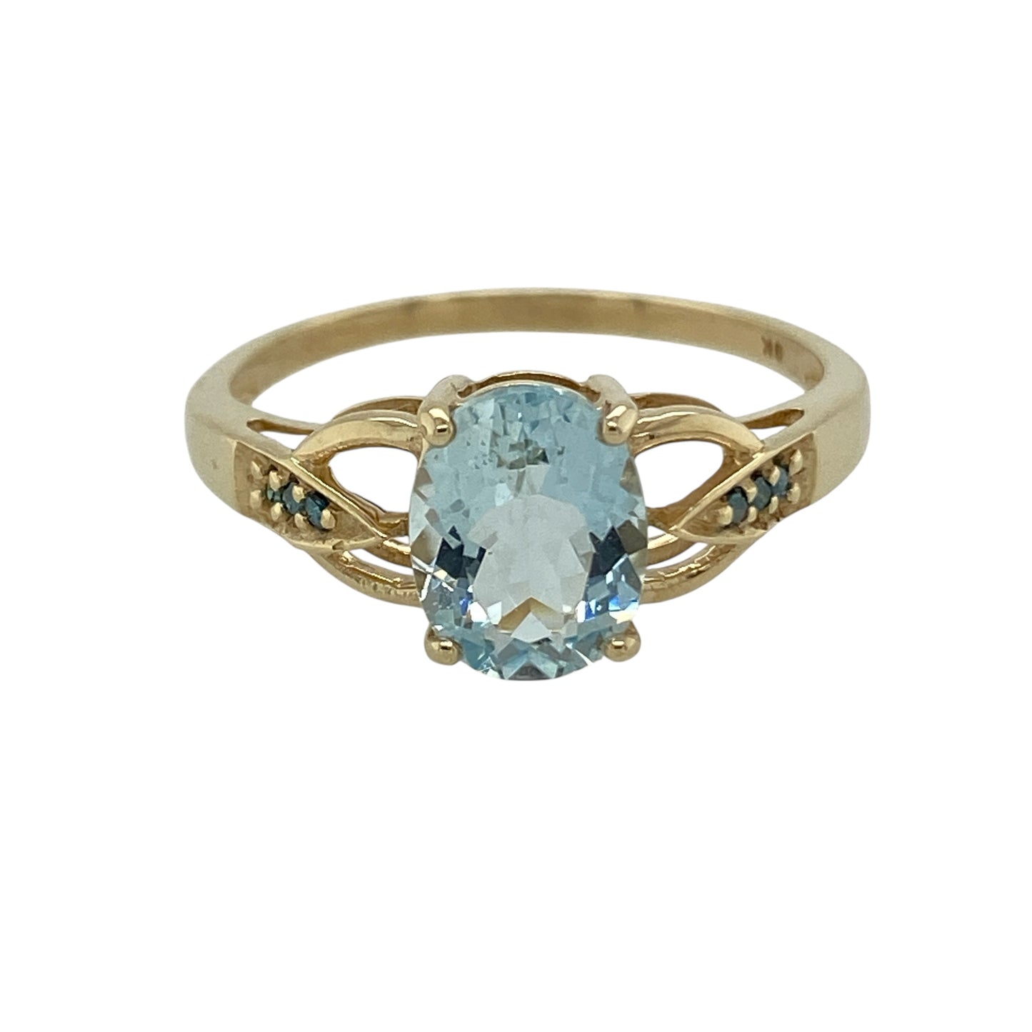 9ct Gold Blue Diamond & Aqua Stone Ring
