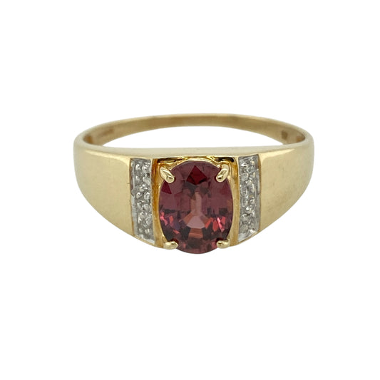 9ct Gold Diamond & Pink Stone Set Ring