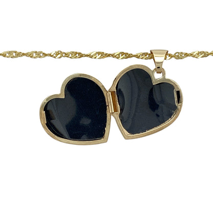 9ct Gold & Diamond Set Patterned Heart Locket 18" Necklace