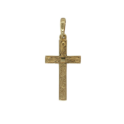 9ct Gold Patterned Cross Pendant