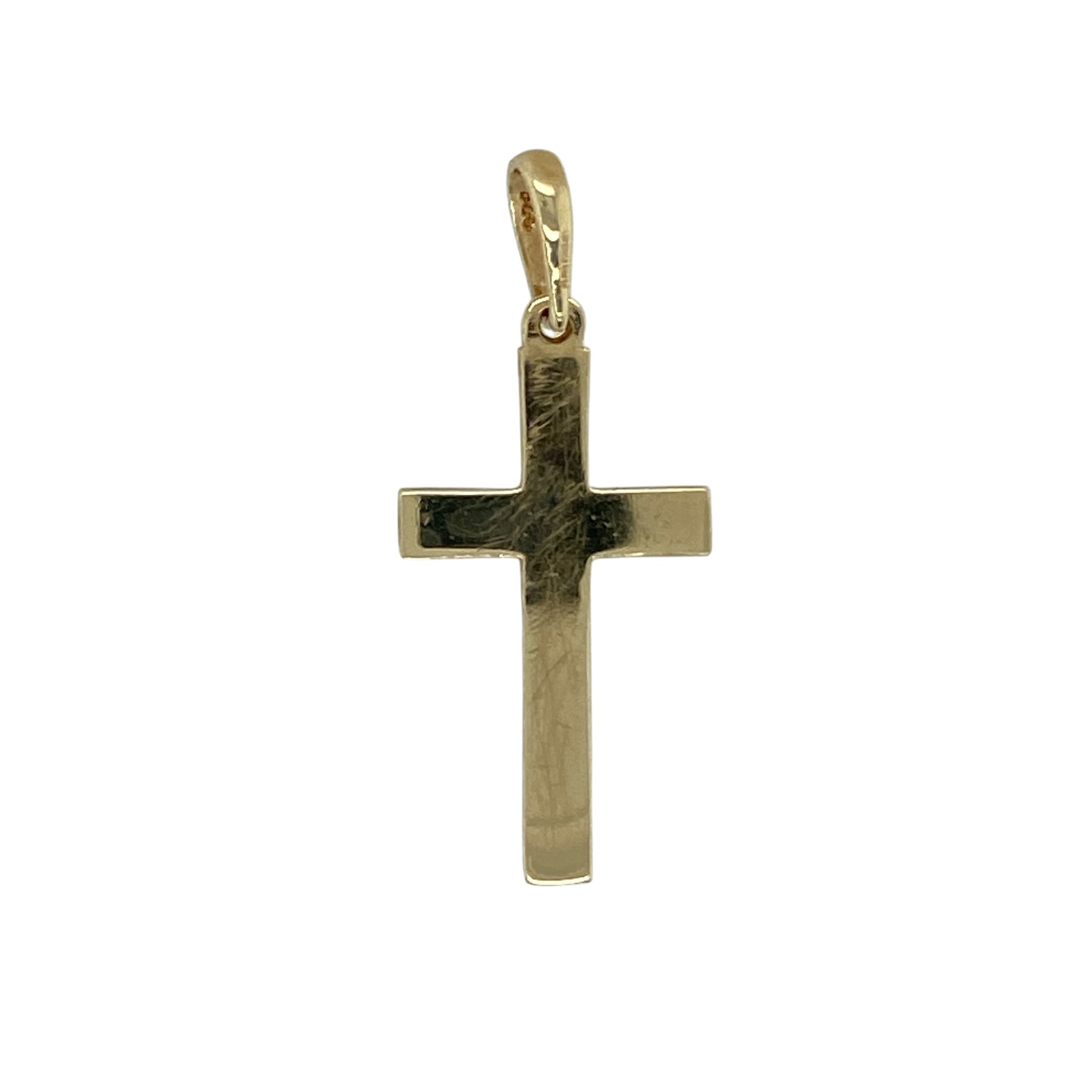 Carry a symbol of faith and timeless style with this pre-owned 9ct yellow gold patterned cross pendant—an elegant piece perfect for everyday wear or meaningful gifting.

Design: The cross features a decorative patterned finish, adding texture and subtle detail to the classic silhouette. The intricate surface catches the light beautifully, giving the pendant added dimension while maintaining a refined and traditional look.