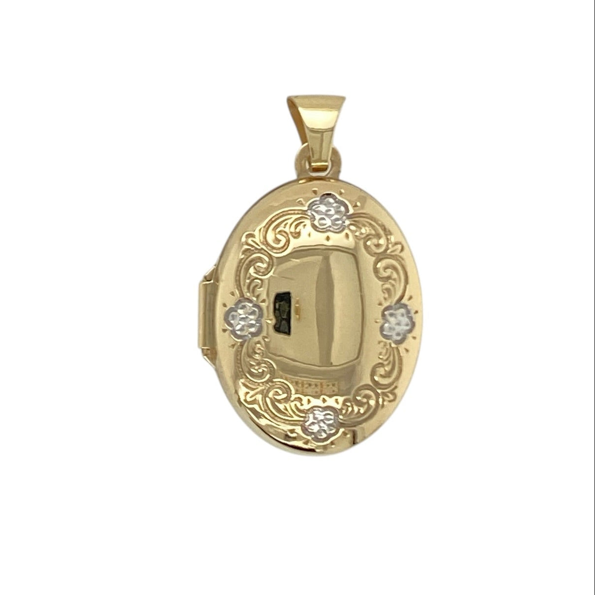 9ct Gold Flower Patterned Oval Locket