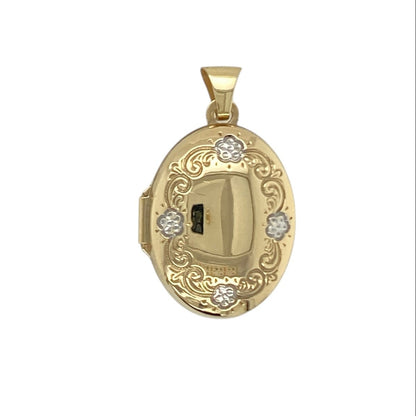9ct Gold Flower Patterned Oval Locket
