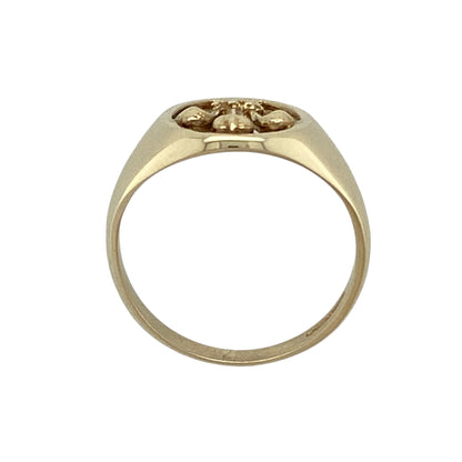 9ct Gold Welsh Three Feathers Open Oval Signet Ring