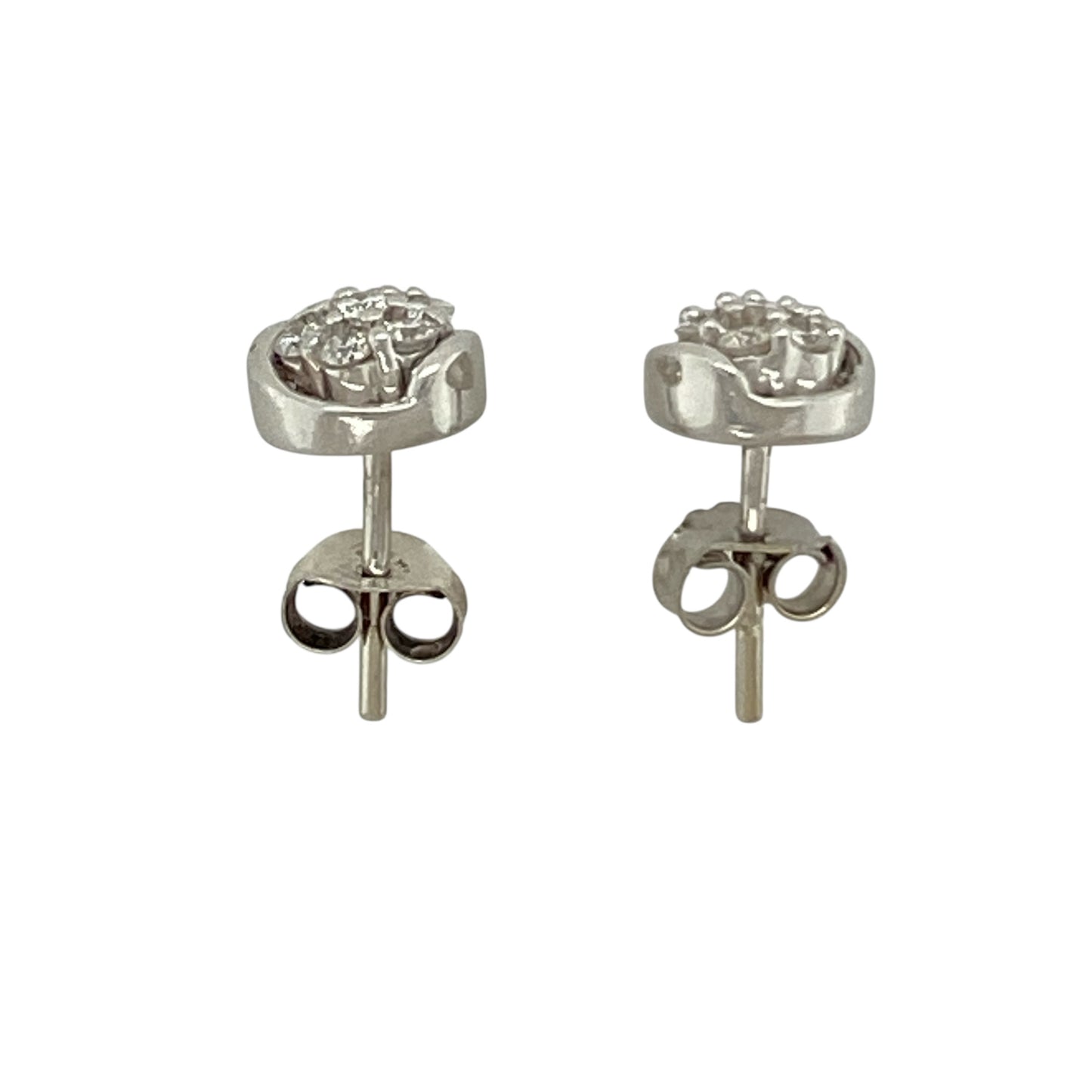 9ct White Gold & Diamond Set Flower Cluster Stud Earrings