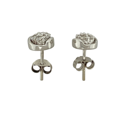 9ct White Gold & Diamond Set Flower Cluster Stud Earrings