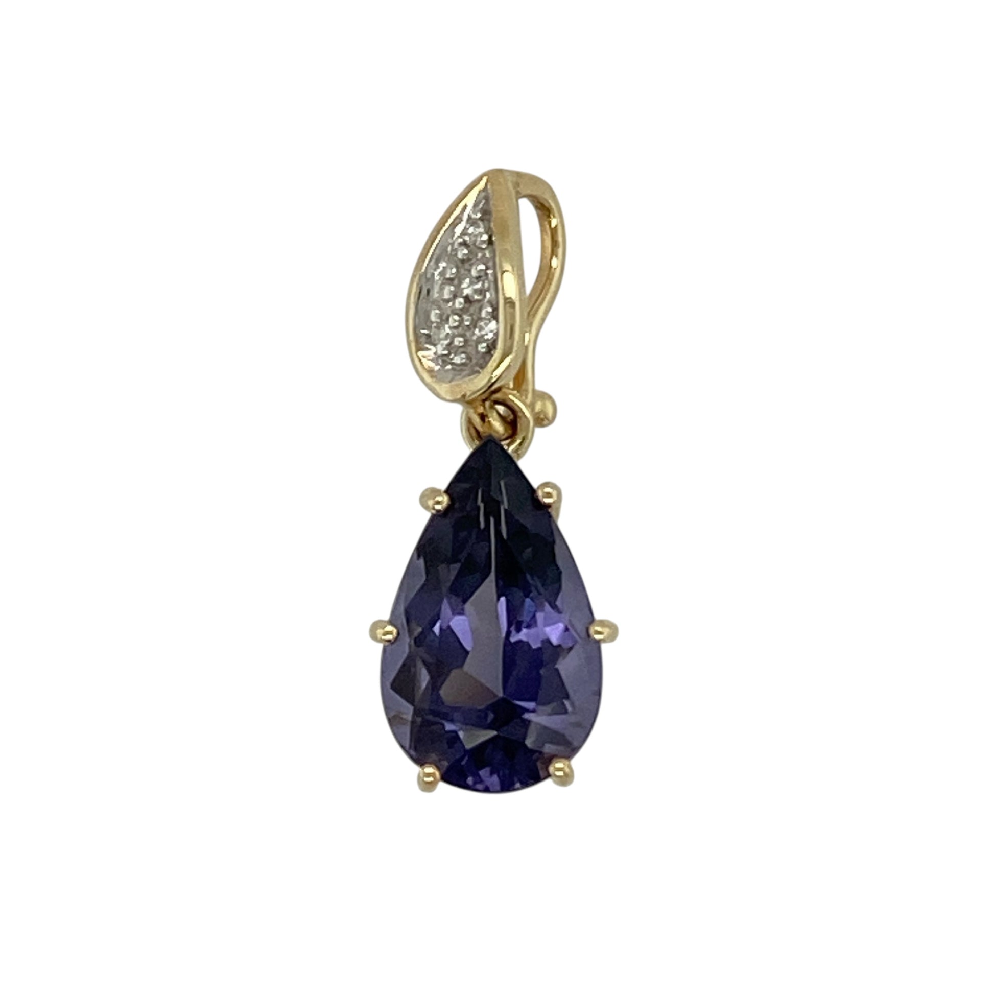 9ct Gold Diamond & Purple Stone Set Pendant