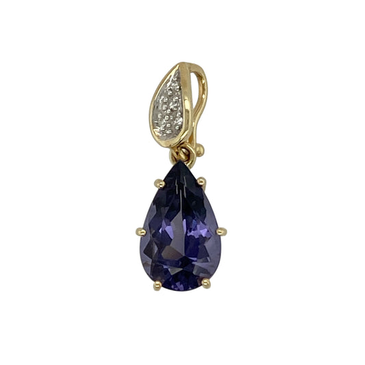 9ct Gold Diamond & Purple Stone Set Pendant