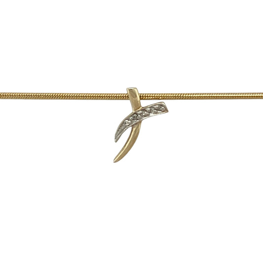 Celebrate love and elegance with this pre-owned 9ct yellow gold diamond set kiss pendant on a 16" snake chain necklace—an eye-catching piece perfect for everyday wear or a meaningful gift.

Design: The pendant features a graceful “kiss” design measuring approximately 1.2cm long, accented with sparkling diamonds that add refined brilliance. The flowing curves create a soft, romantic silhouette that sits beautifully at the neckline.