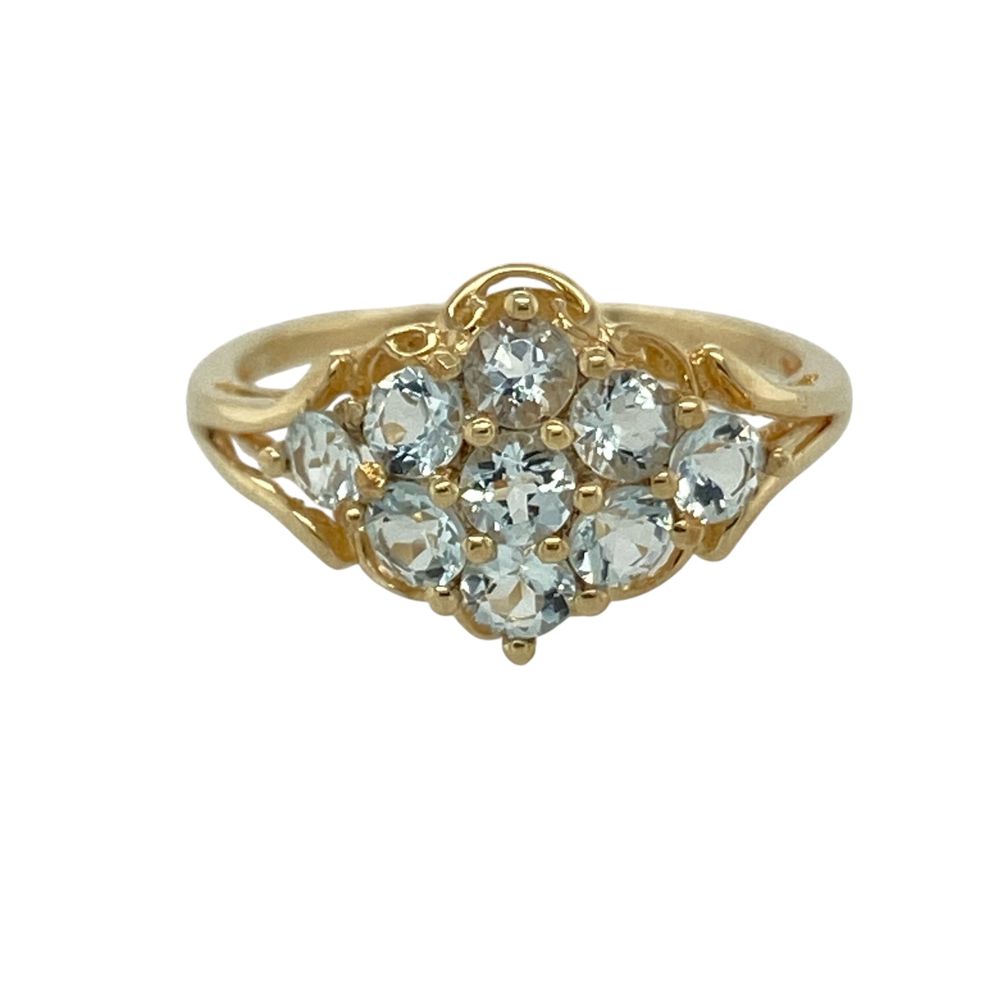 9ct Gold & Aqua Coloured Stone Cluster Ring