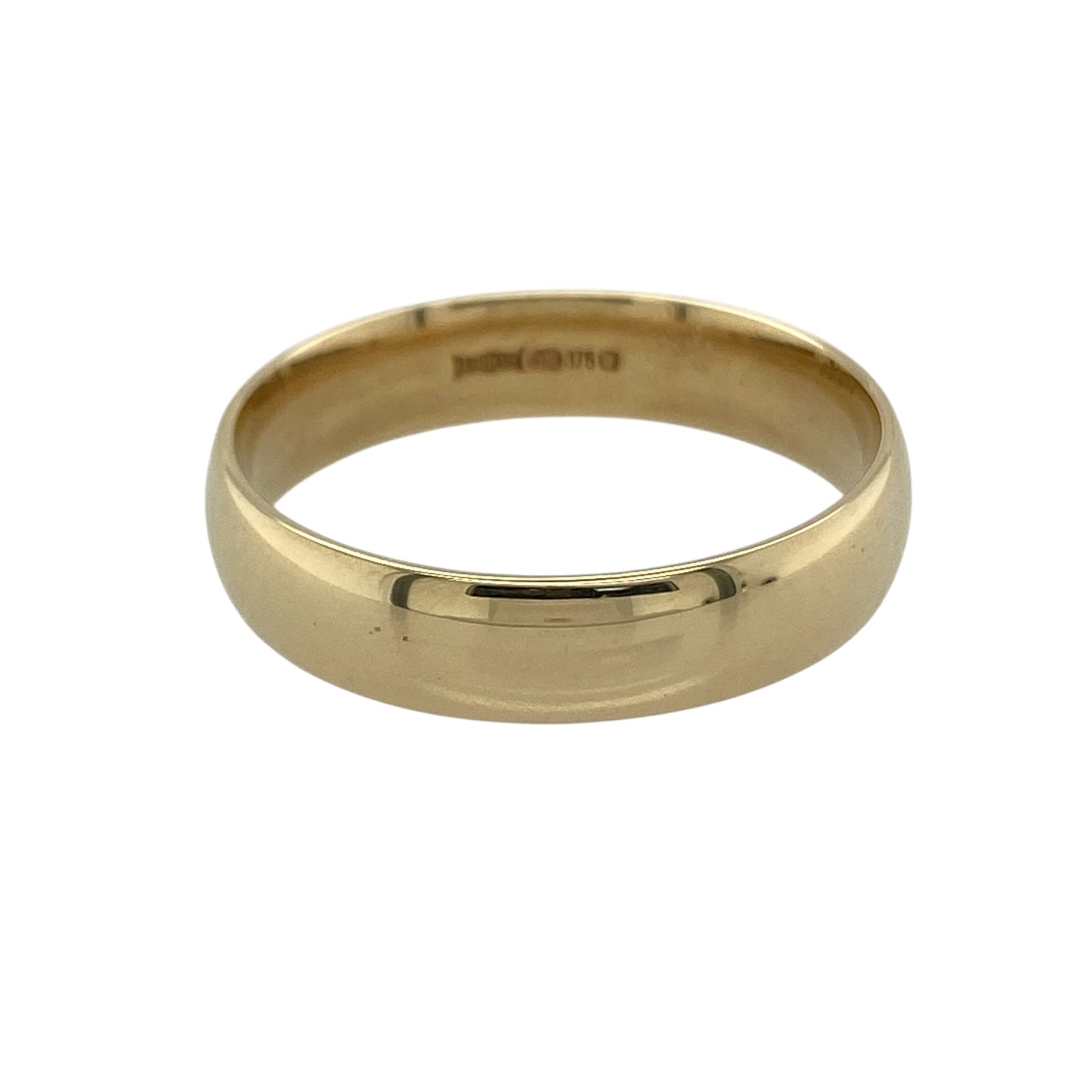 Celebrate your commitment in timeless style with this pre-owned 9ct yellow gold 5mm wedding band ring—an elegant and enduring choice for everyday wear.

Design: The band measures approximately 5mm wide, offering a broader profile that creates a strong and classic presence on the finger. Its smooth, plain finish delivers a clean and traditional look suited to both modern and classic tastes.
