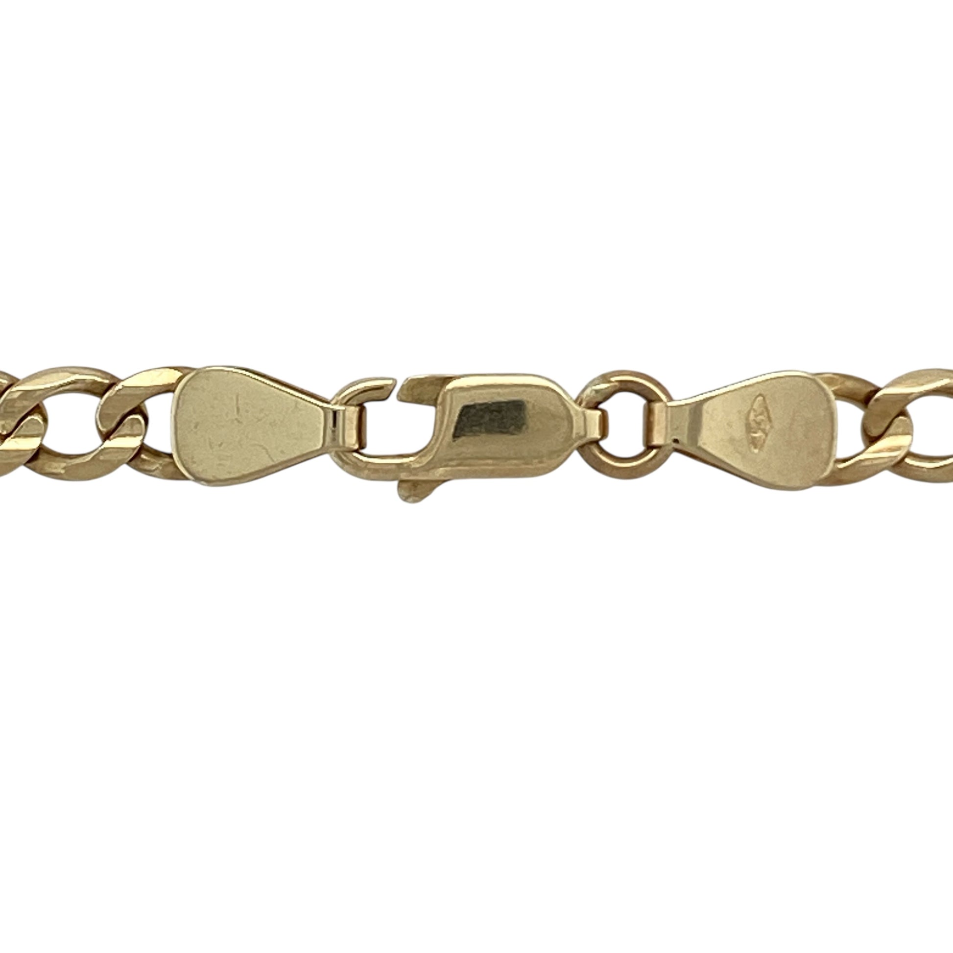 Make a bold statement with this pre-owned 9ct yellow gold 18" Figaro chain—an eye-catching and substantial piece perfect for everyday wear or standout styling.

Design: The chain features the classic Figaro link pattern, combining alternating short and elongated links for a distinctive and timeless look. With a link width of approximately 5mm, it offers a strong, confident profile that sits smoothly against the skin.