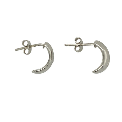 9ct White Gold & Diamond Set Curved Bar Stud Earrings