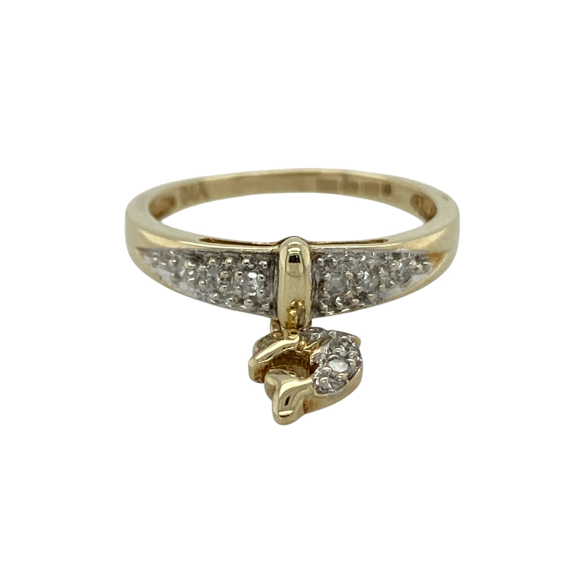 9ct Gold & Diamond Set Dolphin Charm Band Ring