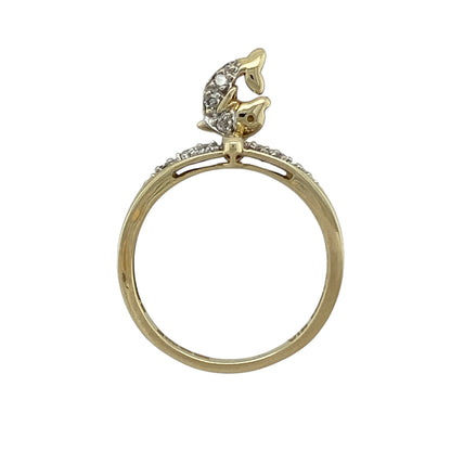 9ct Gold & Diamond Set Dolphin Charm Band Ring