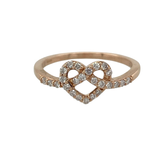 9ct Gold & Diamond Set Heart Knot Ring