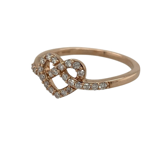 Celebrate love and connection with this pre-owned 9ct rose gold diamond set heart knot ring—an elegant and meaningful piece perfect for everyday wear or a thoughtful gift.

Design: The front of the ring measures approximately 8mm high and features a graceful heart knot motif, symbolising unity and everlasting love. Diamond accents add delicate sparkle to the flowing design, enhancing its romantic appeal.