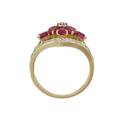 9ct Gold Diamond & Ruby Set Flower Ring